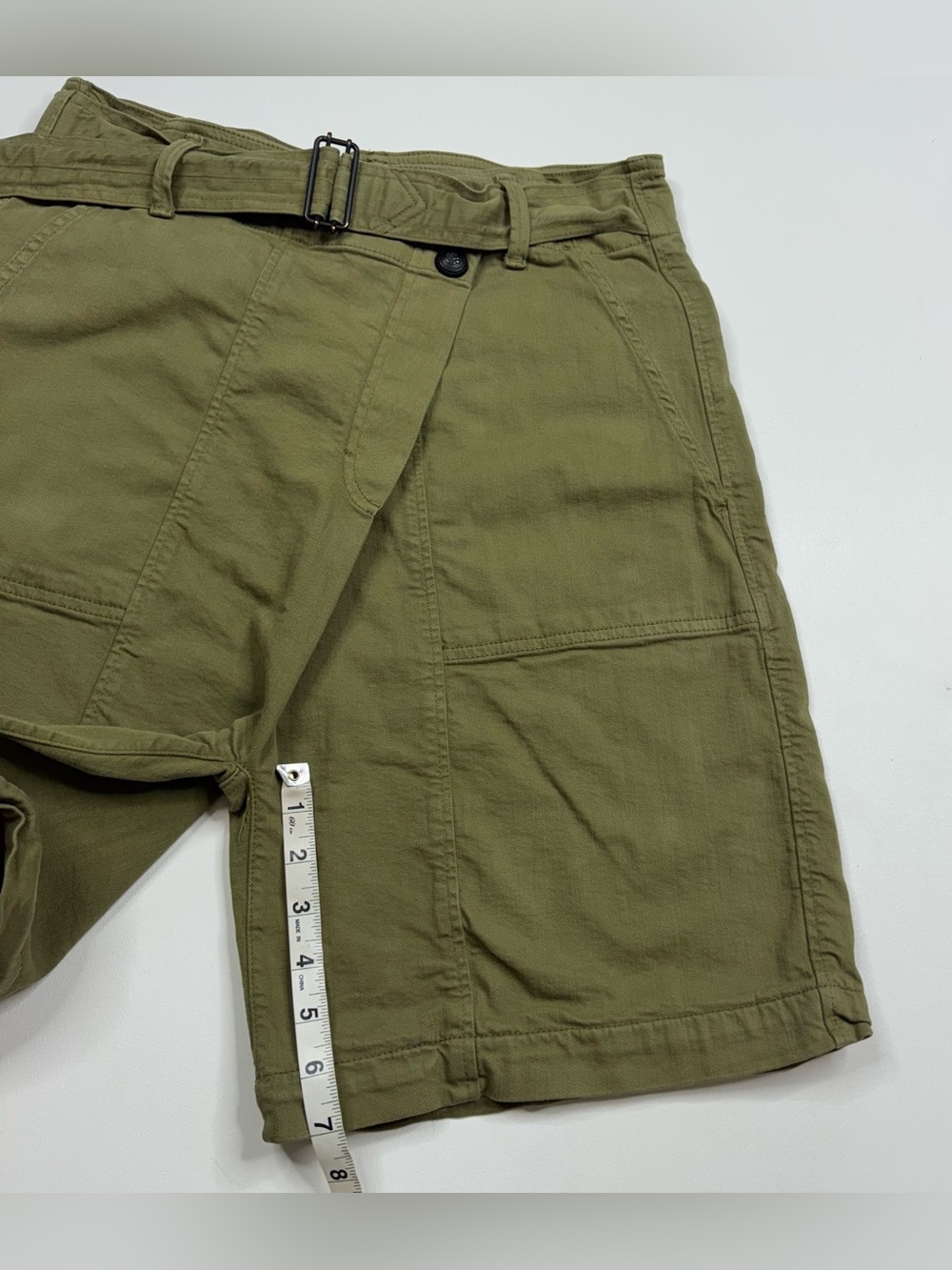 Zara High-Waist Belted Asymmetric Snap Utility Bermuda Shorts Womens Medium - Picture 6 of 9